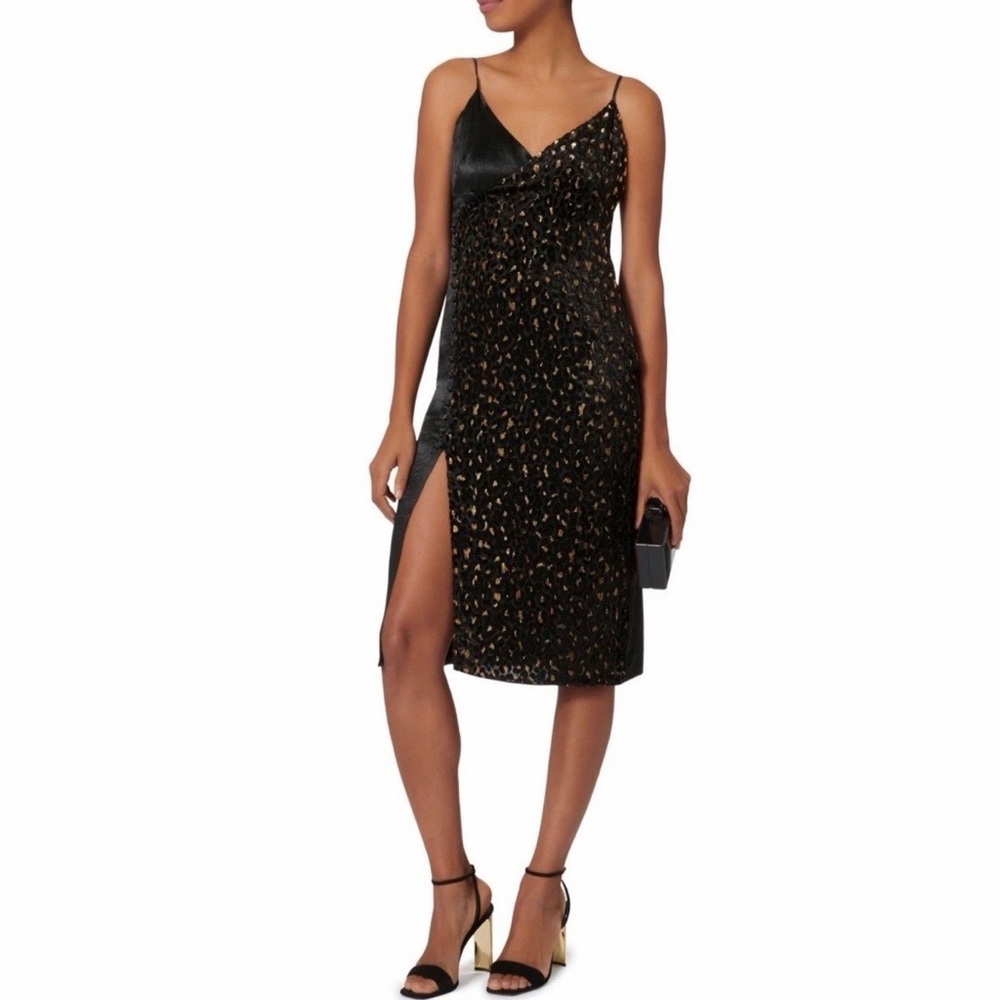 Intermix Ava Slip Dress Black with Velvet & Gold Print